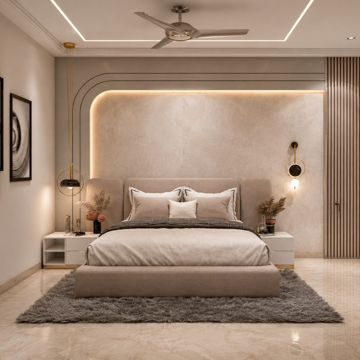 Luxury Master Bedroom Suite featuring Integrated Dressing Mirror & Floating Vanity #72